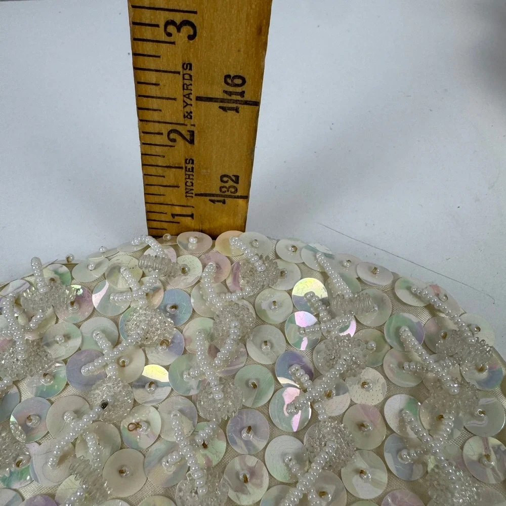 Vtg 1960s Hong Kong Beaded Sequin‎ Evening Bag White Iridescent Bridal Purse